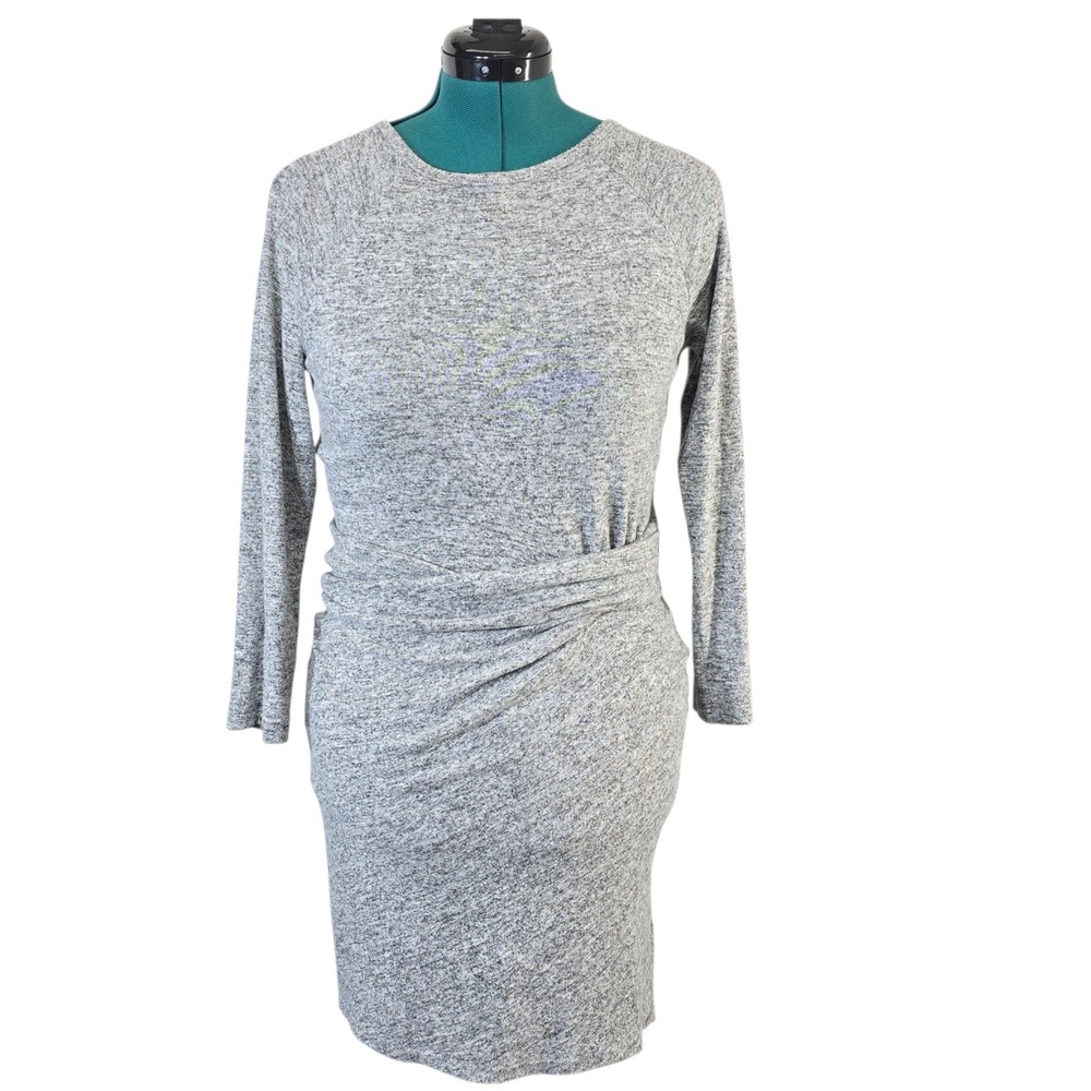 Athleta Dress Women XS Grey Rayon Blend Sheath Long Sleeve Ruched Wrap Santorini